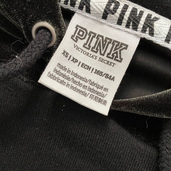 PINK VS Suede lined Hooded Sweater Pant Set Black XS - Picture 6 of 12